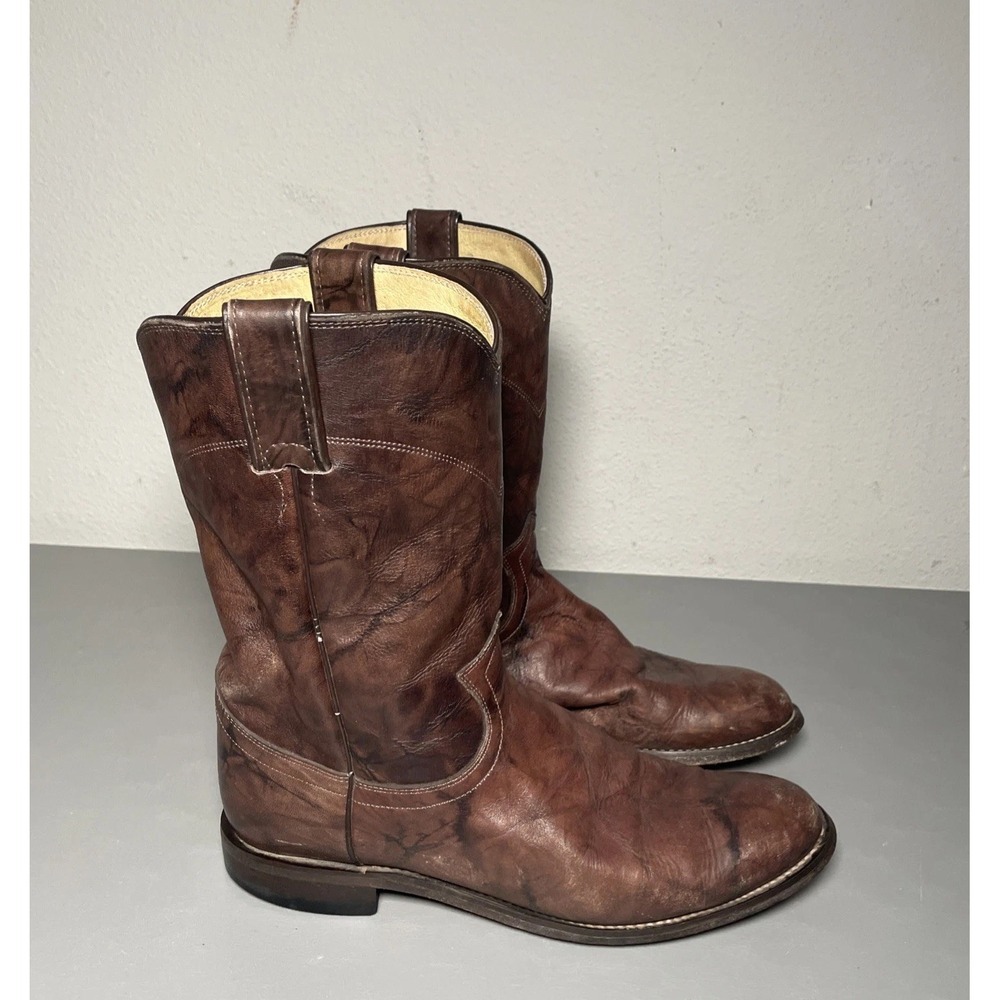 Vintage Justin Jackson Roper Boots Distressed Brown Marbled Deerlite Size 8.5 D